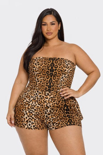 Leopard Cargo Romper (PLUS)