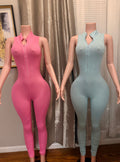 Deep V Rib Jumpsuit
